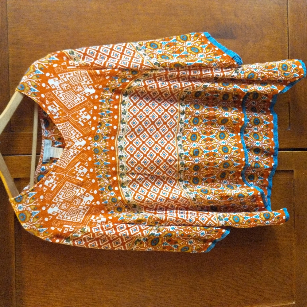 World Market, Boho Top, Size L/XL, Rust, Orange and Teal.